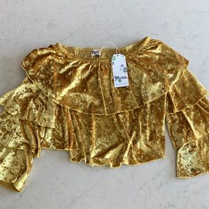 Ruffled off the shoulder velvet top